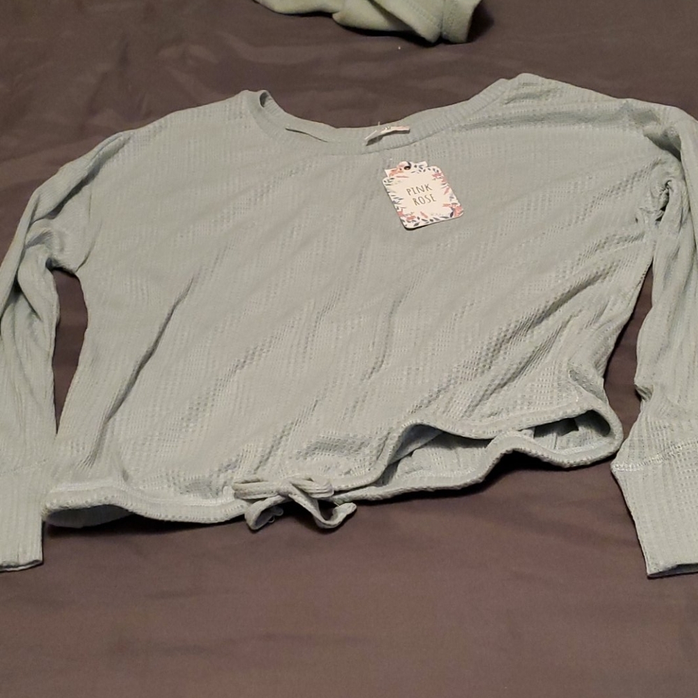 Juniors crop top knit long sleeve shirts